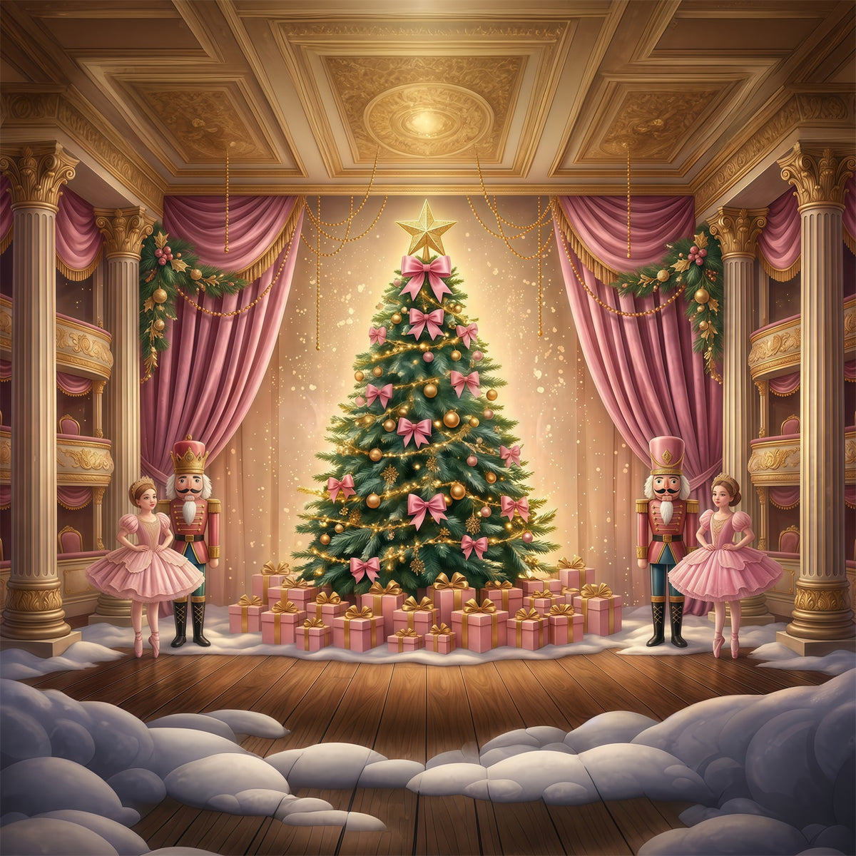 Nutcracker Photo Backdrop Pink Bow Ballet Stage Photography Backdrops Christmas GQ610-113