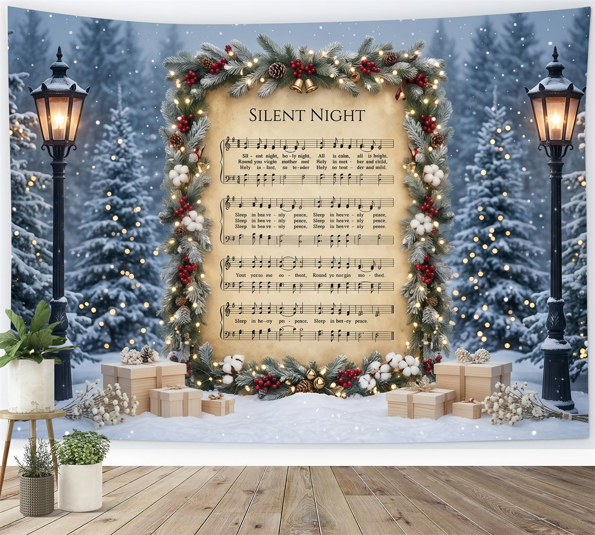 Christmas Carol Backdrop Silent Night Sheet Music Christmas Theme Photo Backdrop GQ610-116