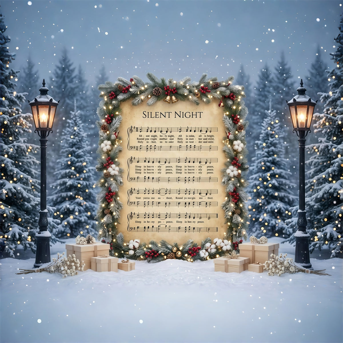 Christmas Carol Backdrop Silent Night Sheet Music Christmas Theme Photo Backdrop GQ610-116