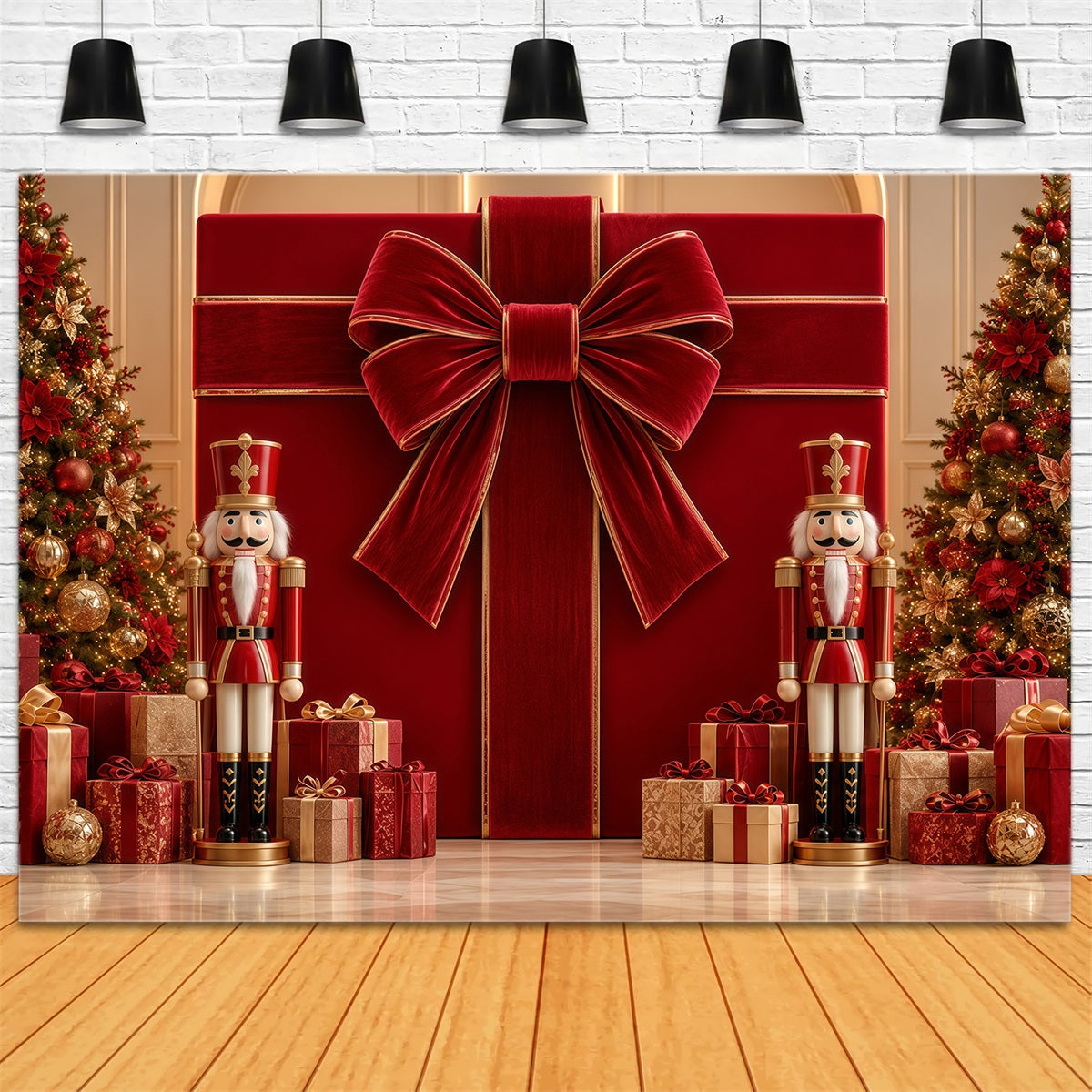 Christmas Bow Backdrop Velvet Gift Box Nutcracker Merry Christmas Photo Backdrop GQ610-117