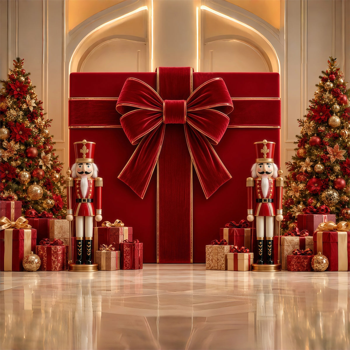 Christmas Bow Backdrop Velvet Gift Box Nutcracker Merry Christmas Photo Backdrop GQ610-117
