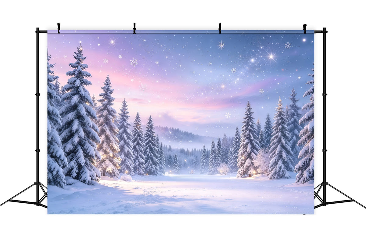 Christmas Tree Backdrops Lavender Twilight Snowy Forest Xmas Backdrop GQ610-12