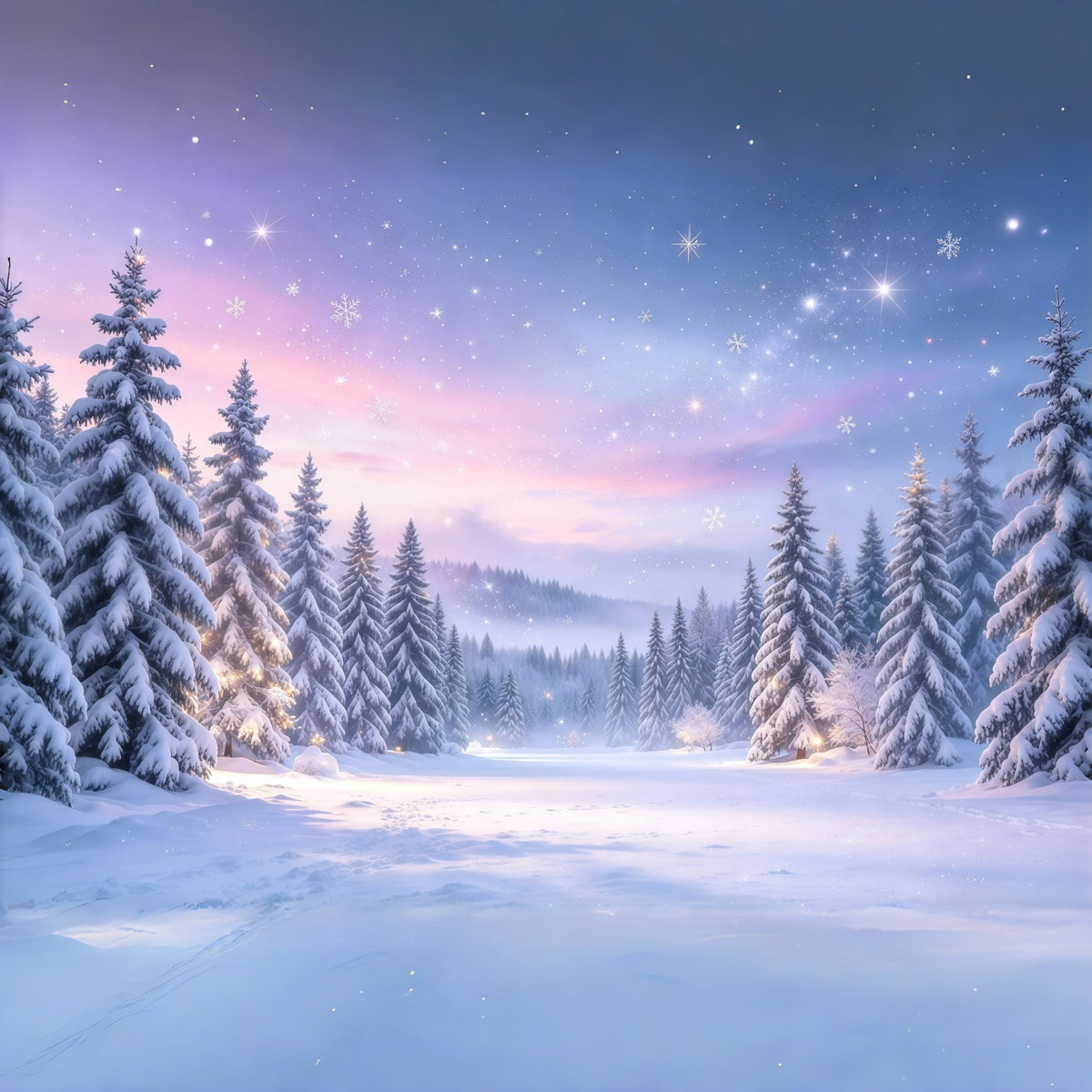 Christmas Tree Backdrops Lavender Twilight Snowy Forest Xmas Backdrop GQ610-12