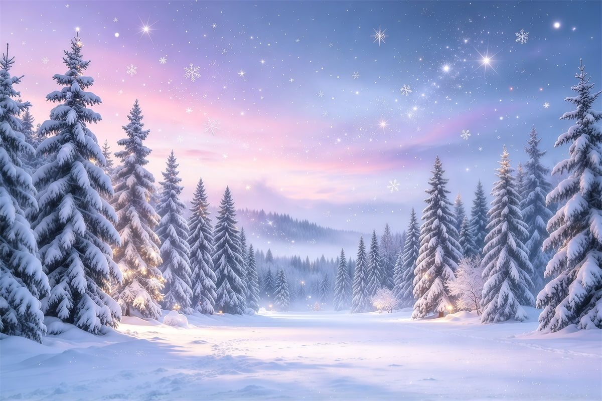 Christmas Tree Backdrops Lavender Twilight Snowy Forest Xmas Backdrop GQ610-12