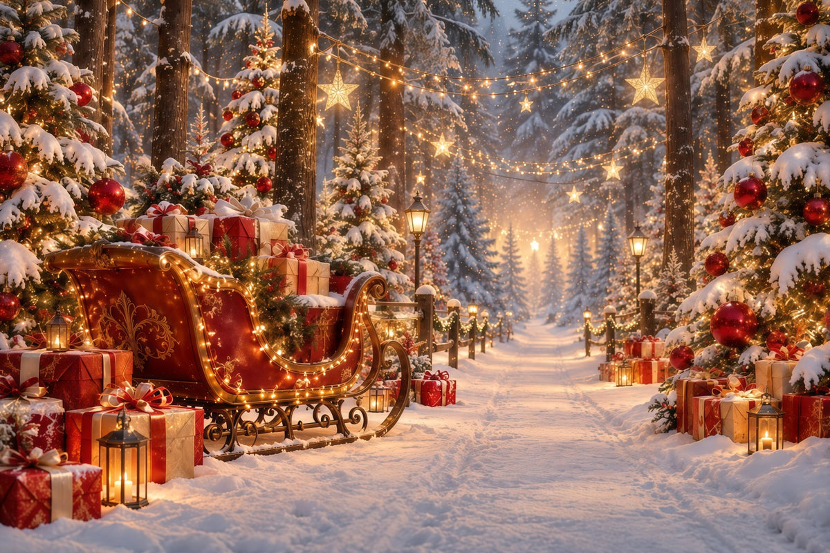 Christmas Tree Backdrops Glowing Sleigh Gift Trail Christmas Backdrop for Stage GQ610-121