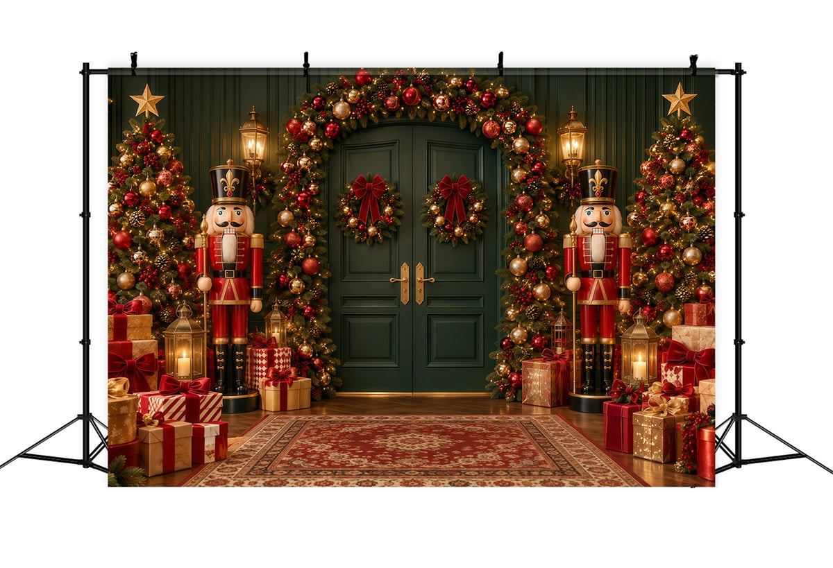 Christmas Backdrop Bow Wreath Emerald Doorway Nutcracker Ballet Backdrop GQ610-126