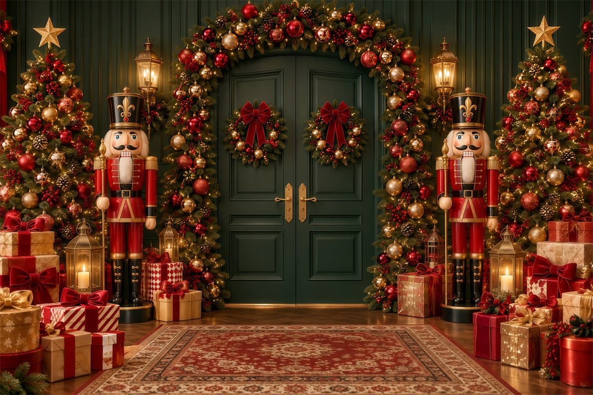 Christmas Backdrop Bow Wreath Emerald Doorway Nutcracker Ballet Backdrop GQ610-126