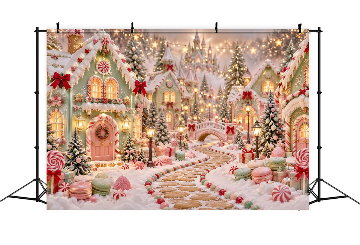 Gingerbread House Photo Backdrop Pastel Candyland House Christmas Party Backdrop Ideas GQ610-128