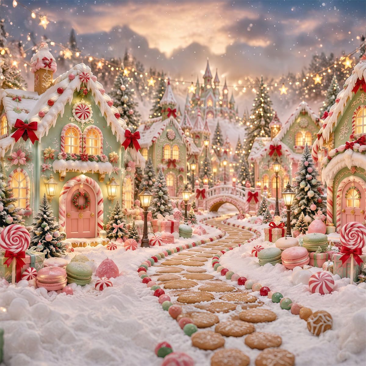 Gingerbread House Photo Backdrop Pastel Candyland House Christmas Party Backdrop Ideas GQ610-128