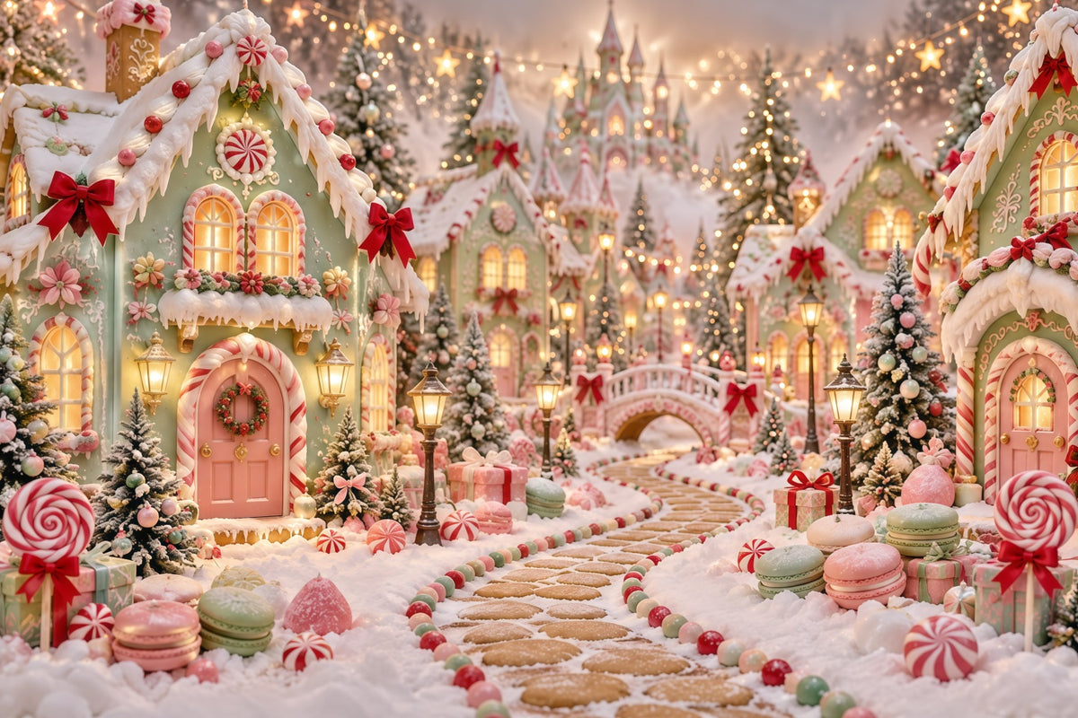 Gingerbread House Photo Backdrop Pastel Candyland House Christmas Party Backdrop Ideas GQ610-128