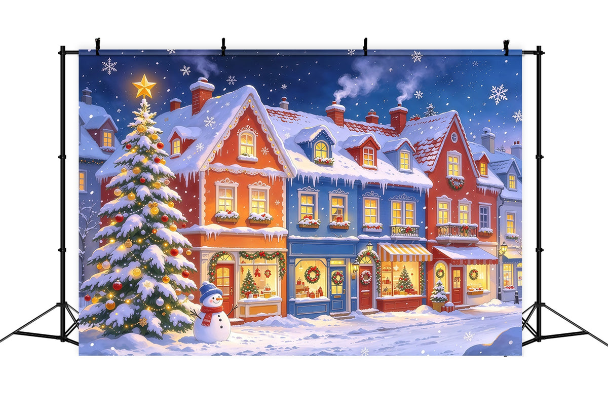 Christmas Town Backdrops Snowy Colorful Village Shopfront Christmas Picture Backdrop GQ610-17