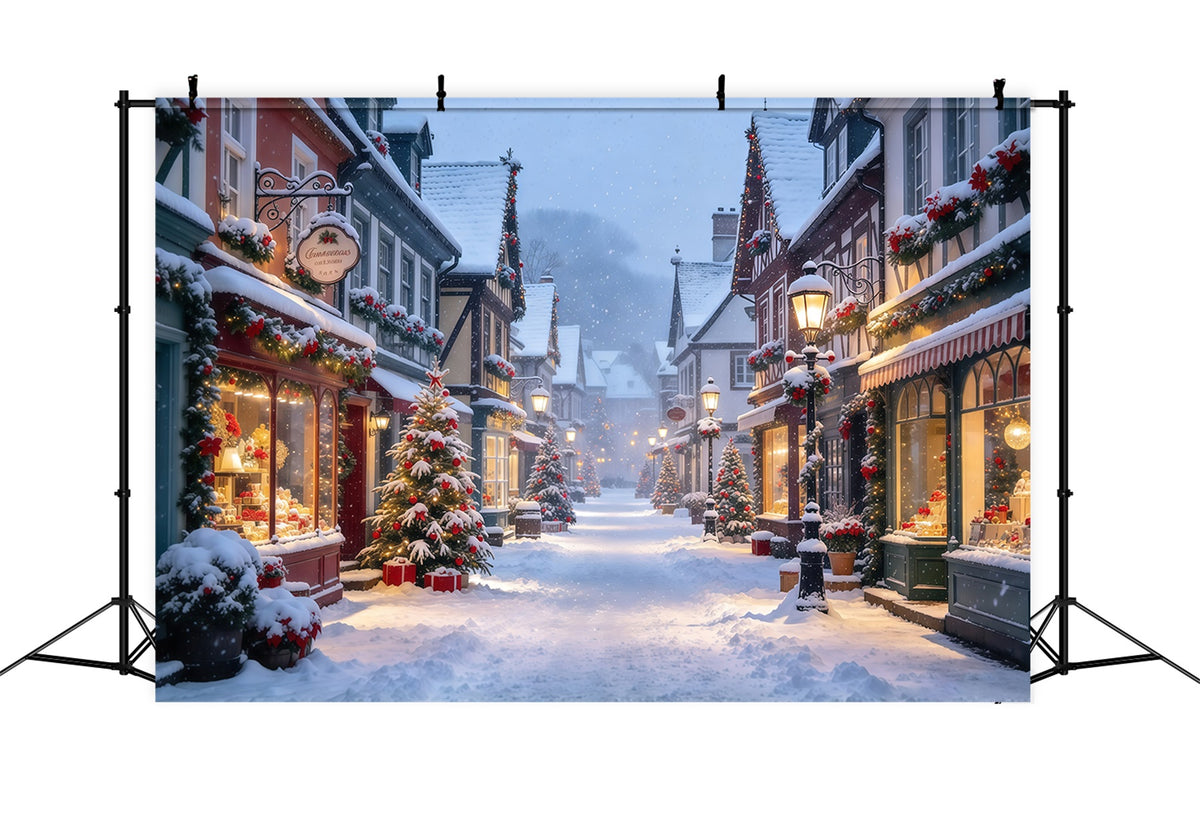 Christmas Village Backdrops Winter Snowy European Street Christmas Street Backdrop GQ610-23