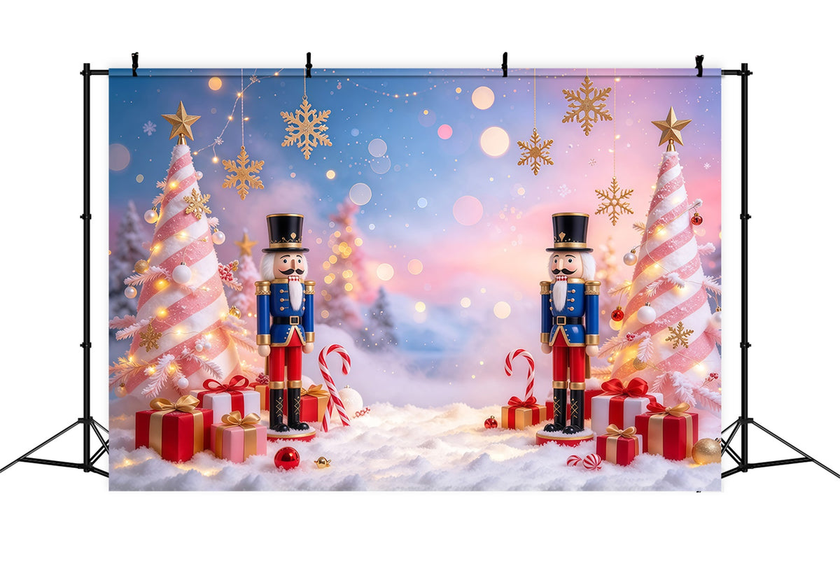 Christmas Backdrop Pink Tree Snowflake Bokeh Nutcracker Photo Backdrop GQ610-26