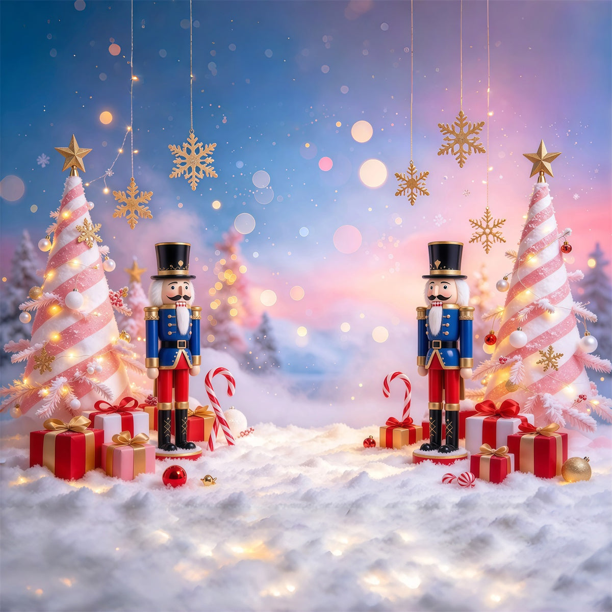 Christmas Backdrop Pink Tree Snowflake Bokeh Nutcracker Photo Backdrop GQ610-26