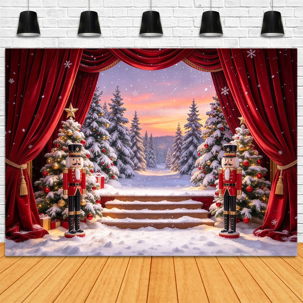 Christmas Theme Backdrop Snowy Forest Stage Curtain Nutcracker Backdrops GQ610-29