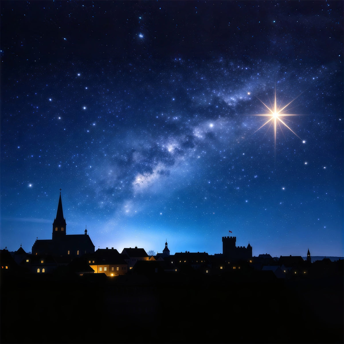 Nativity Scene Backdrop Radiant Star Village Skyline Christmas Photo Backdrop Ideas GQ610-38