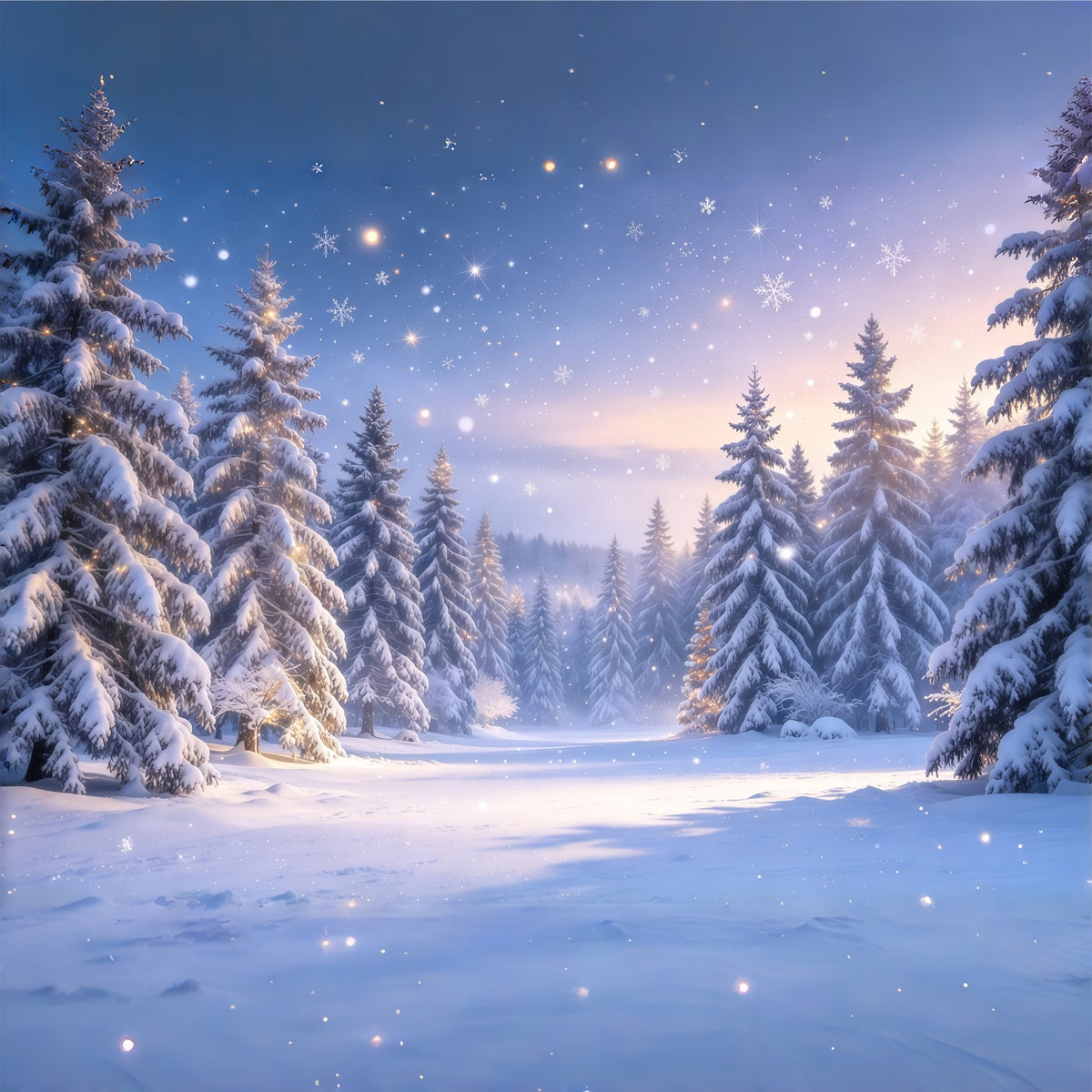 Christmas Tree Backdrops Twilight Snowy Pine Forest Xmas Backdrop GQ610-42