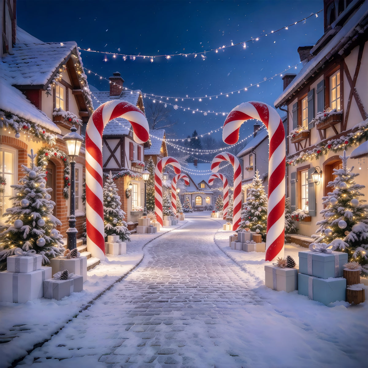 Christmas Village Backdrops Candy Cane House Gateway Photography Christmas Backdrops GQ610-44