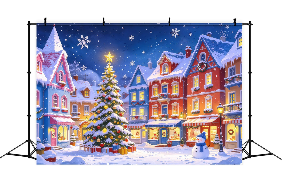 Christmas Town Backdrops Colorful Snowy Village Square Christmas Picture Backdrop GQ610-47