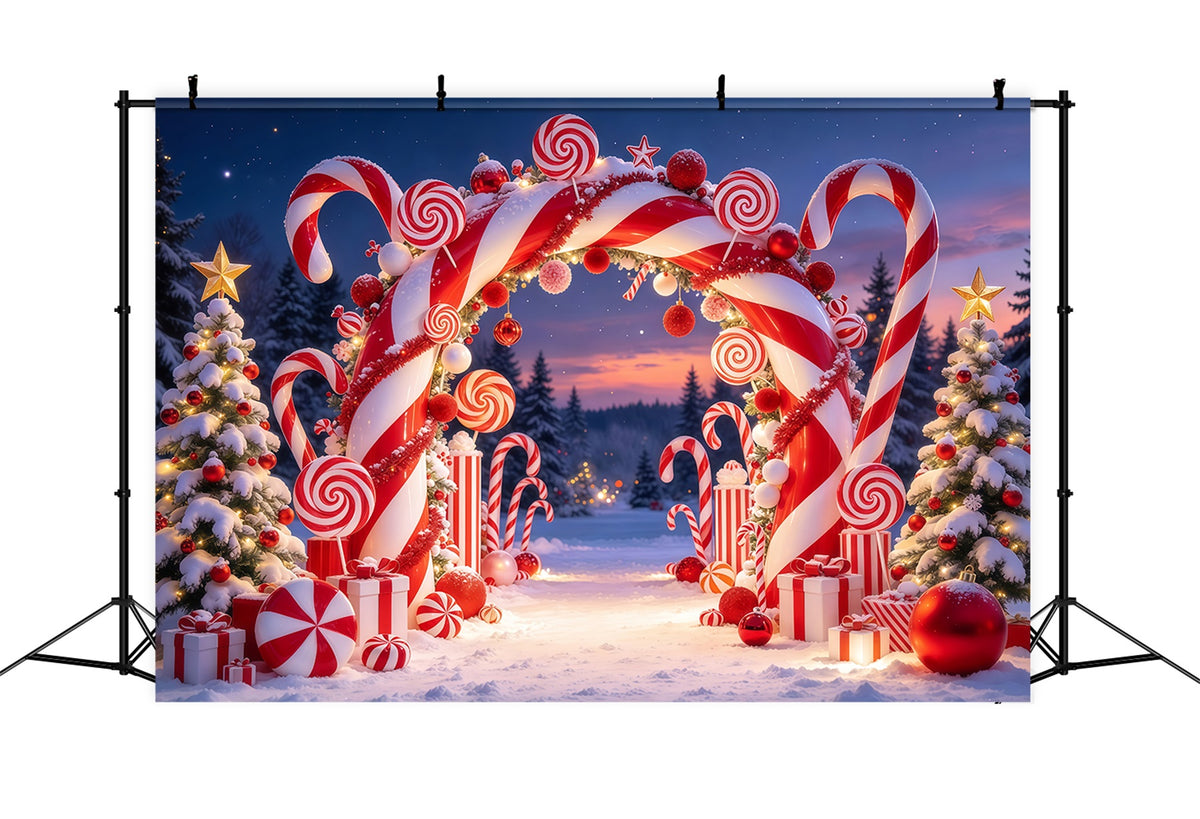 Christmas Candy Cane Backdrop Snowy Candyland Archway Christmas Party Backdrop GQ610-48