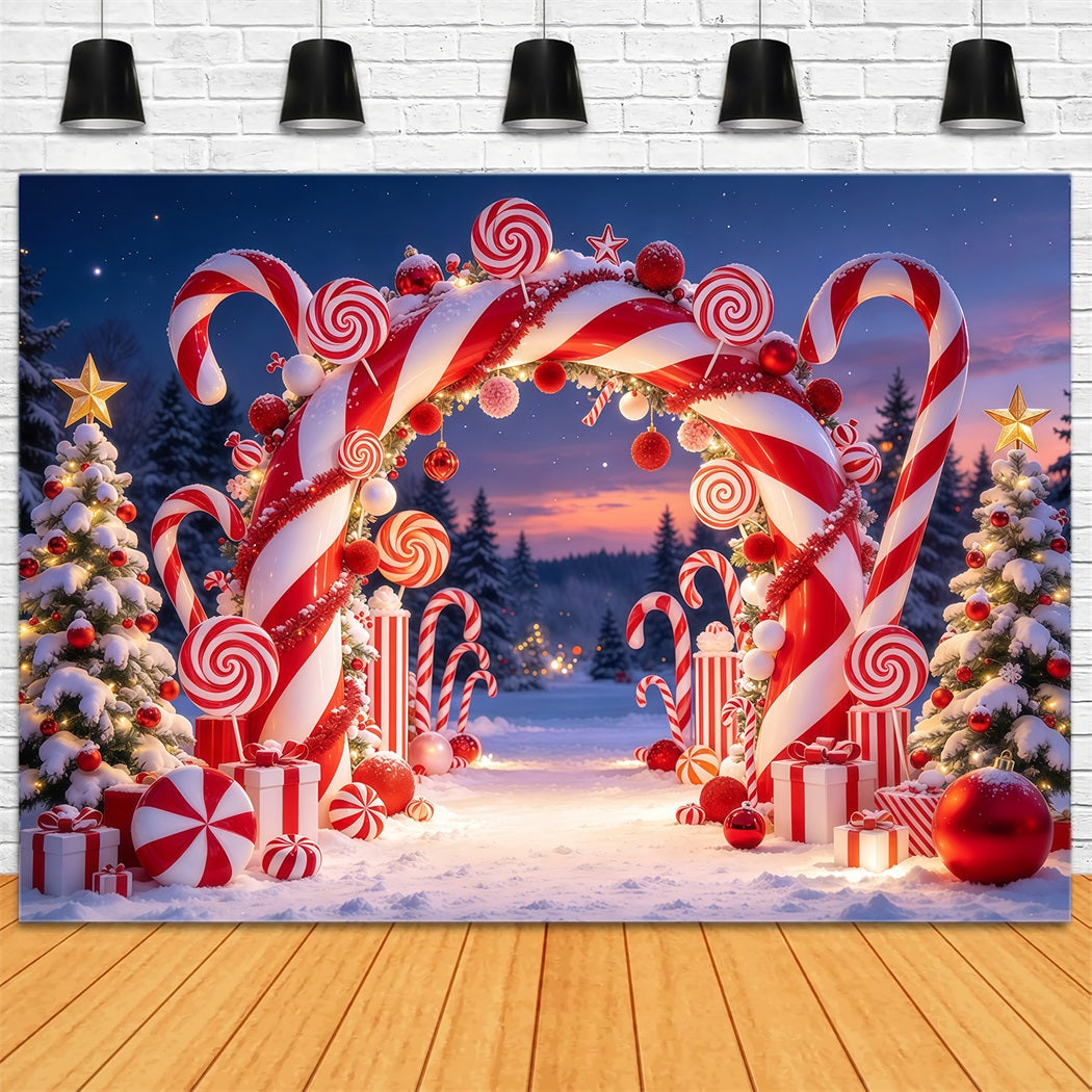 Christmas Candy Cane Backdrop Snowy Candyland Archway Christmas Party Backdrop GQ610-48