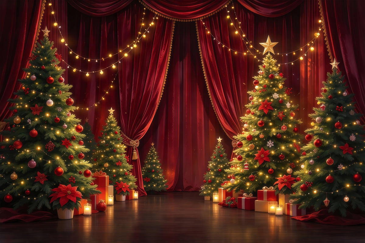 Christmas Backdrop for Photography Crimson Curtain Evergreen Display Christmas Stage Backdrops GQ610-49