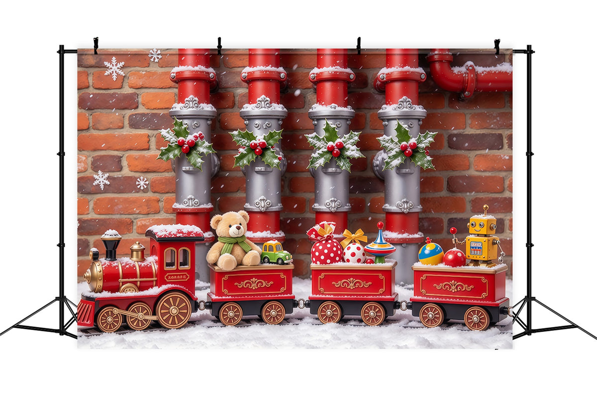 Christmas Backdrop Holly Toy Train Display Christmas Backdrops Photography GQ610-52