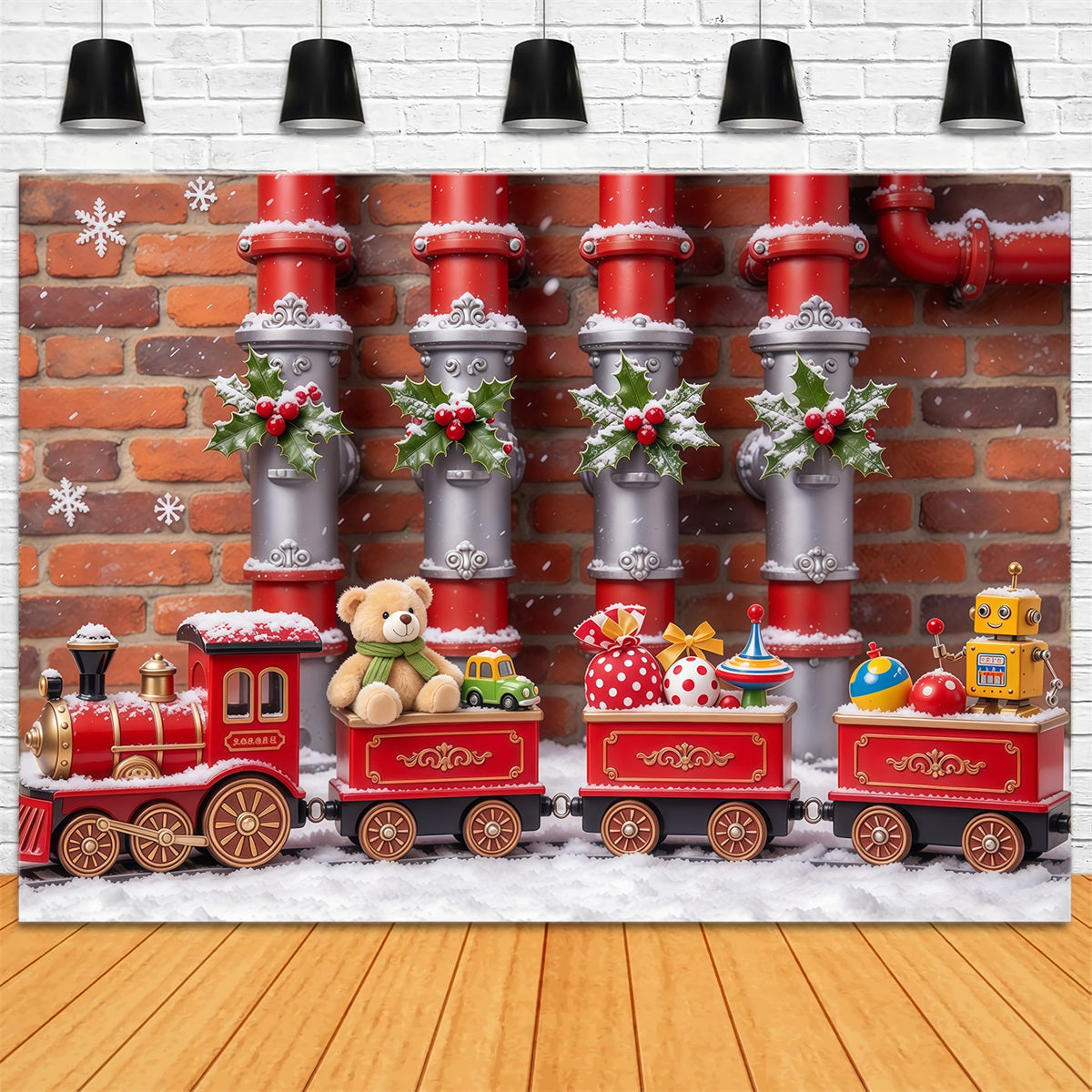 Christmas Backdrop Holly Toy Train Display Christmas Backdrops Photography GQ610-52
