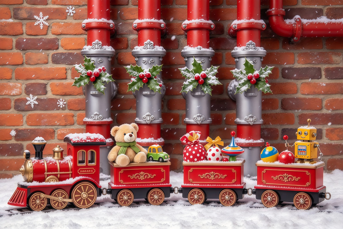 Christmas Backdrop Holly Toy Train Display Christmas Backdrops Photography GQ610-52
