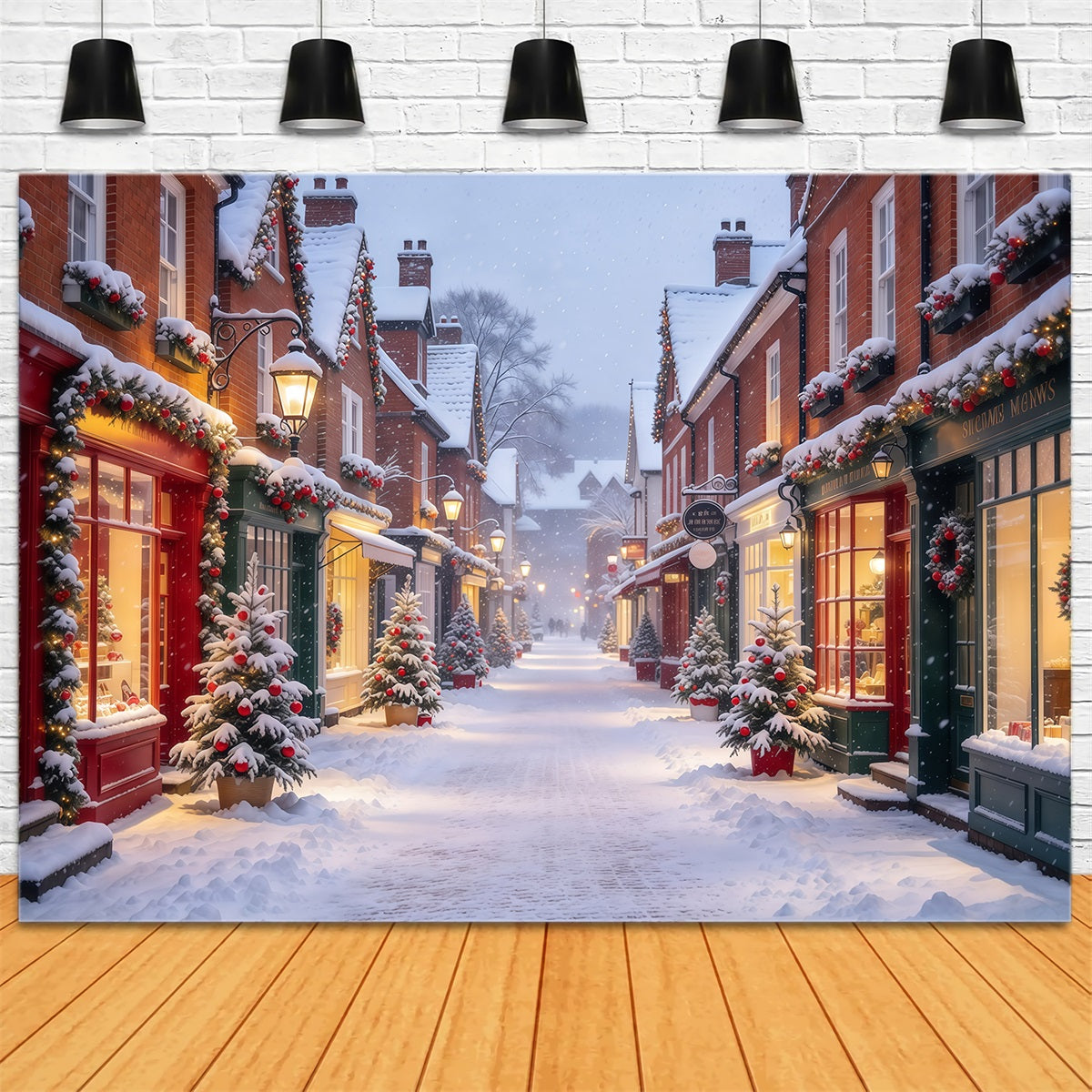 Christmas Village Backdrops Snowy Festive Shopping Street Christmas Street Backdrop GQ610-53