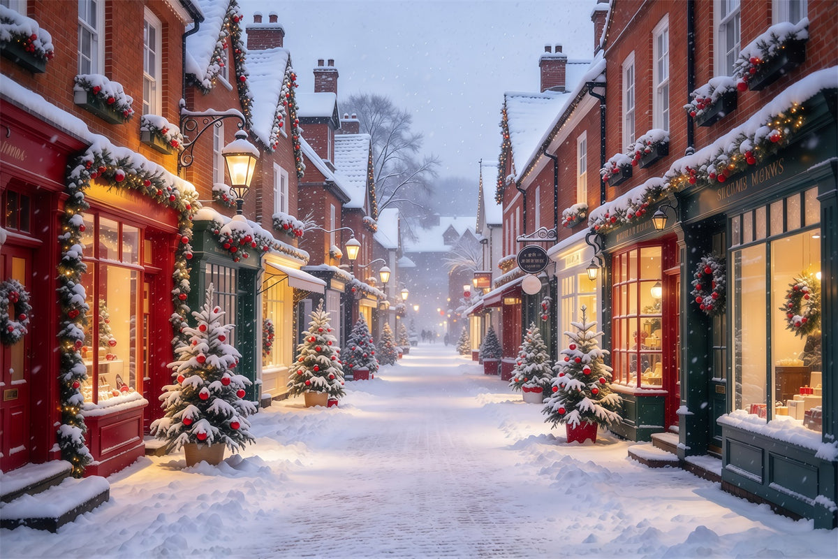 Christmas Village Backdrops Snowy Festive Shopping Street Christmas Street Backdrop GQ610-53