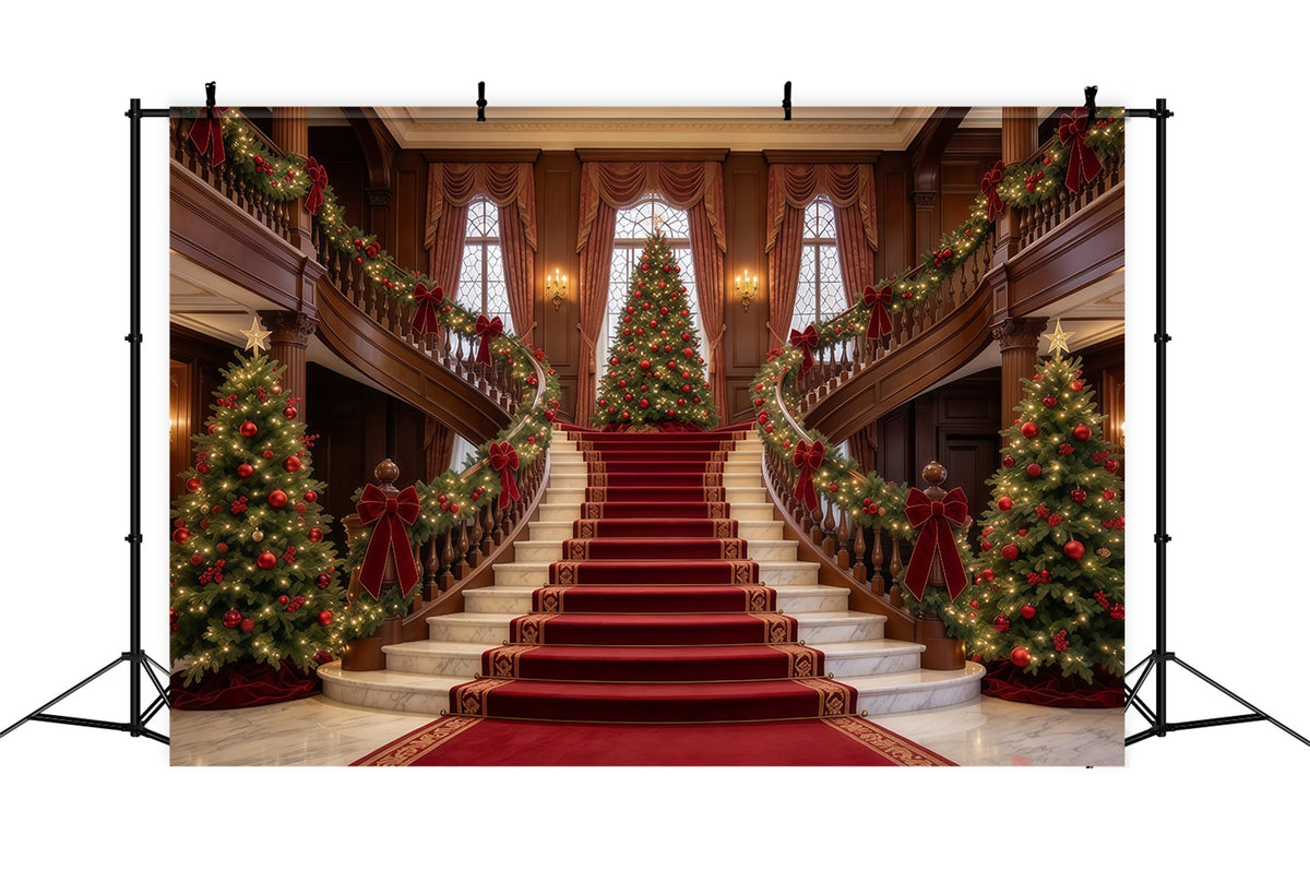 Living Room Christmas Backdrop Grand Christmas Staircase Tree Christmas Wall Backdrop GQ610-58