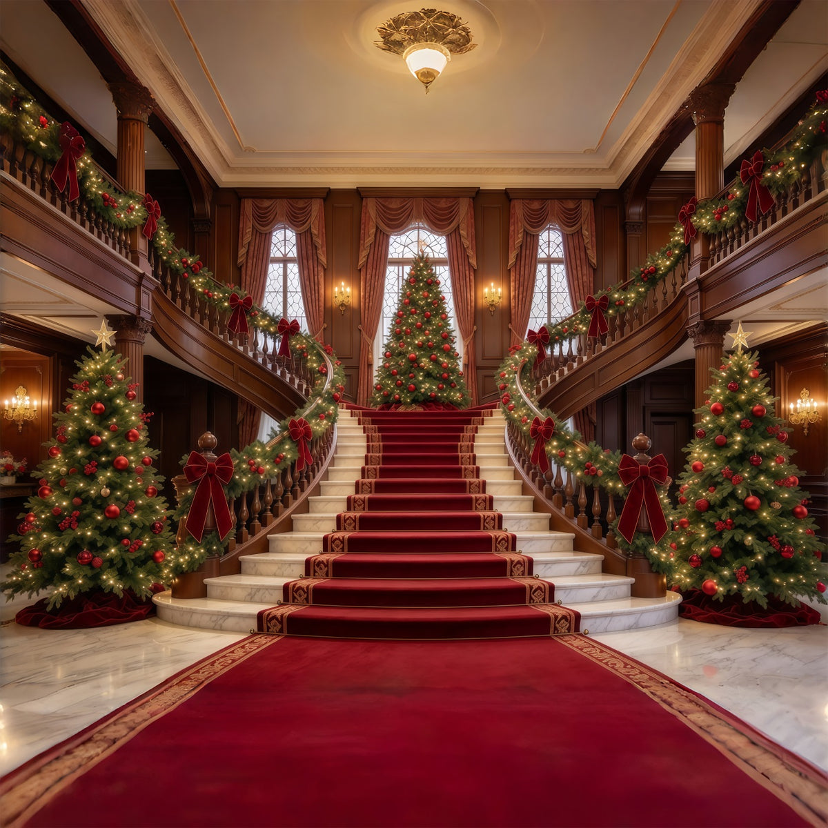Living Room Christmas Backdrop Grand Christmas Staircase Tree Christmas Wall Backdrop GQ610-58