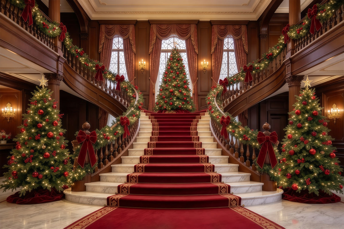 Living Room Christmas Backdrop Grand Christmas Staircase Tree Christmas Wall Backdrop GQ610-58
