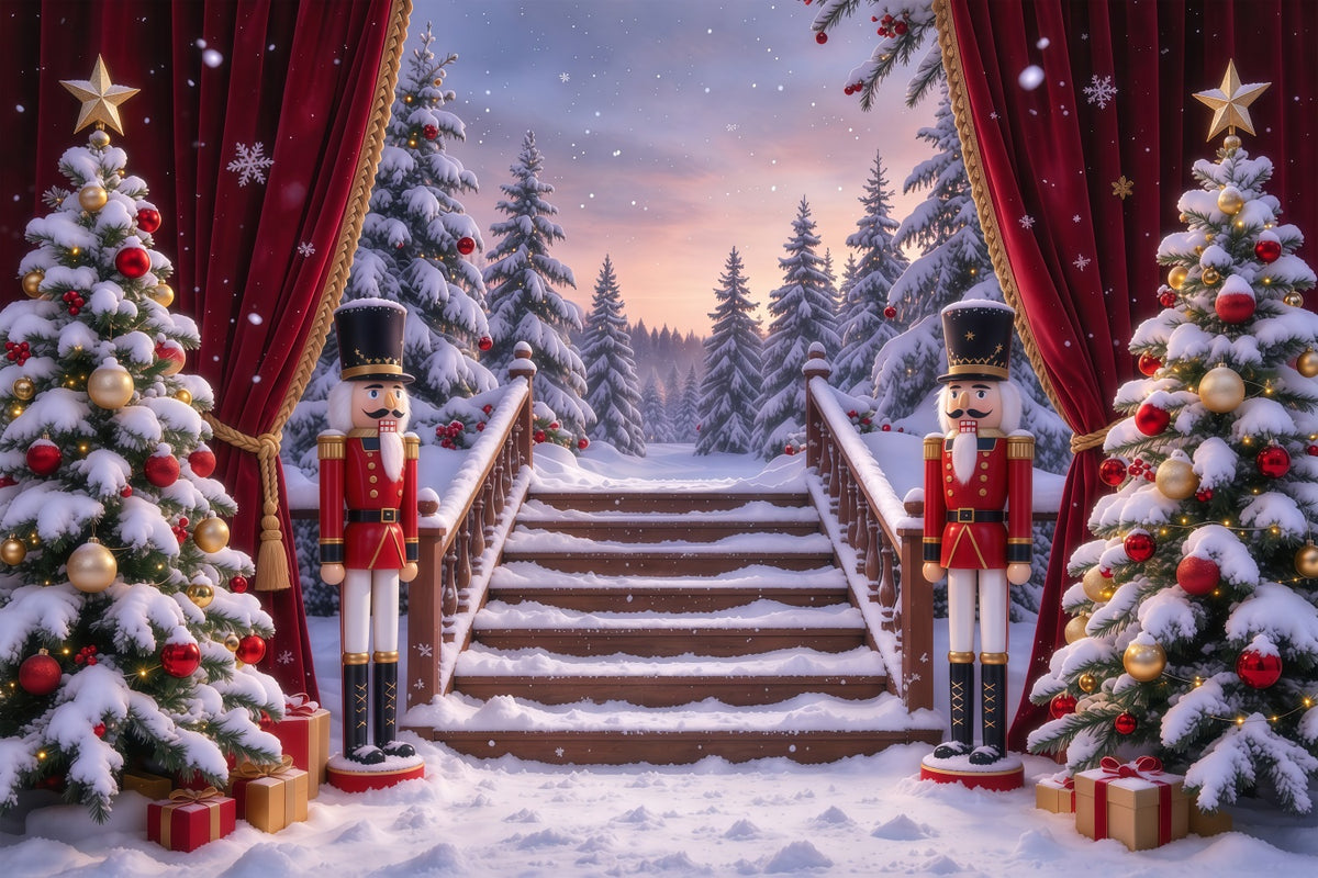Christmas Theme Backdrop Snowy Forest Gateway Stage Nutcracker Backdrops GQ610-59