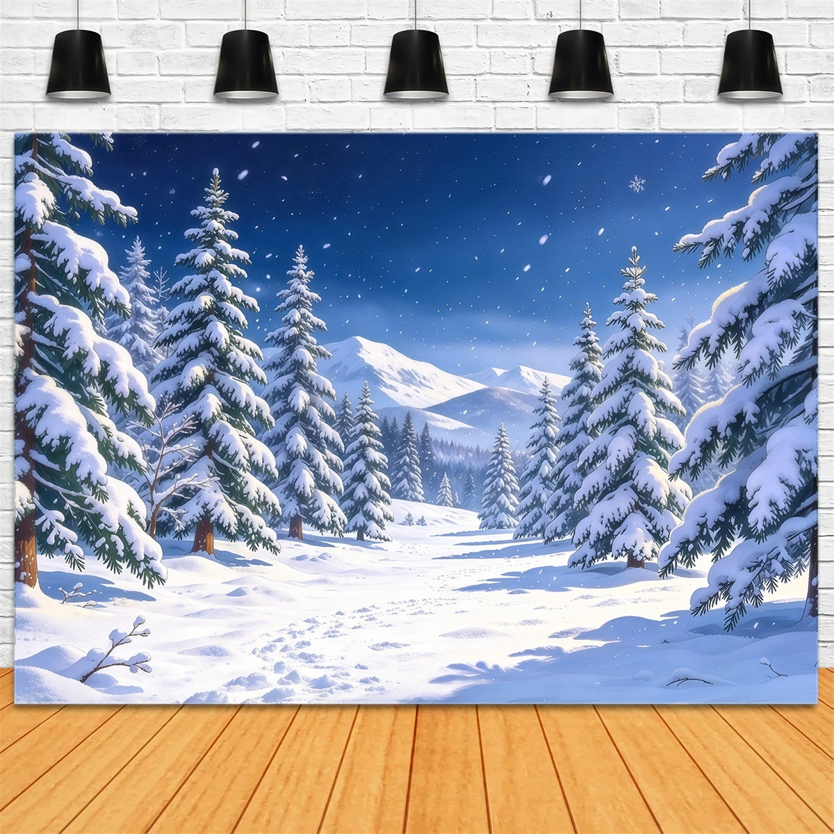 Christmas Tree Photography Backdrop Snowy Evergreen Mountain Valley Christmas Backdrop Photo GQ610-73