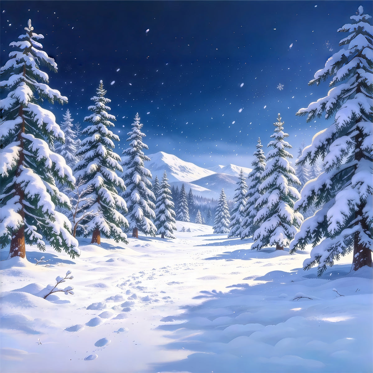 Christmas Tree Photography Backdrop Snowy Evergreen Mountain Valley Christmas Backdrop Photo GQ610-73