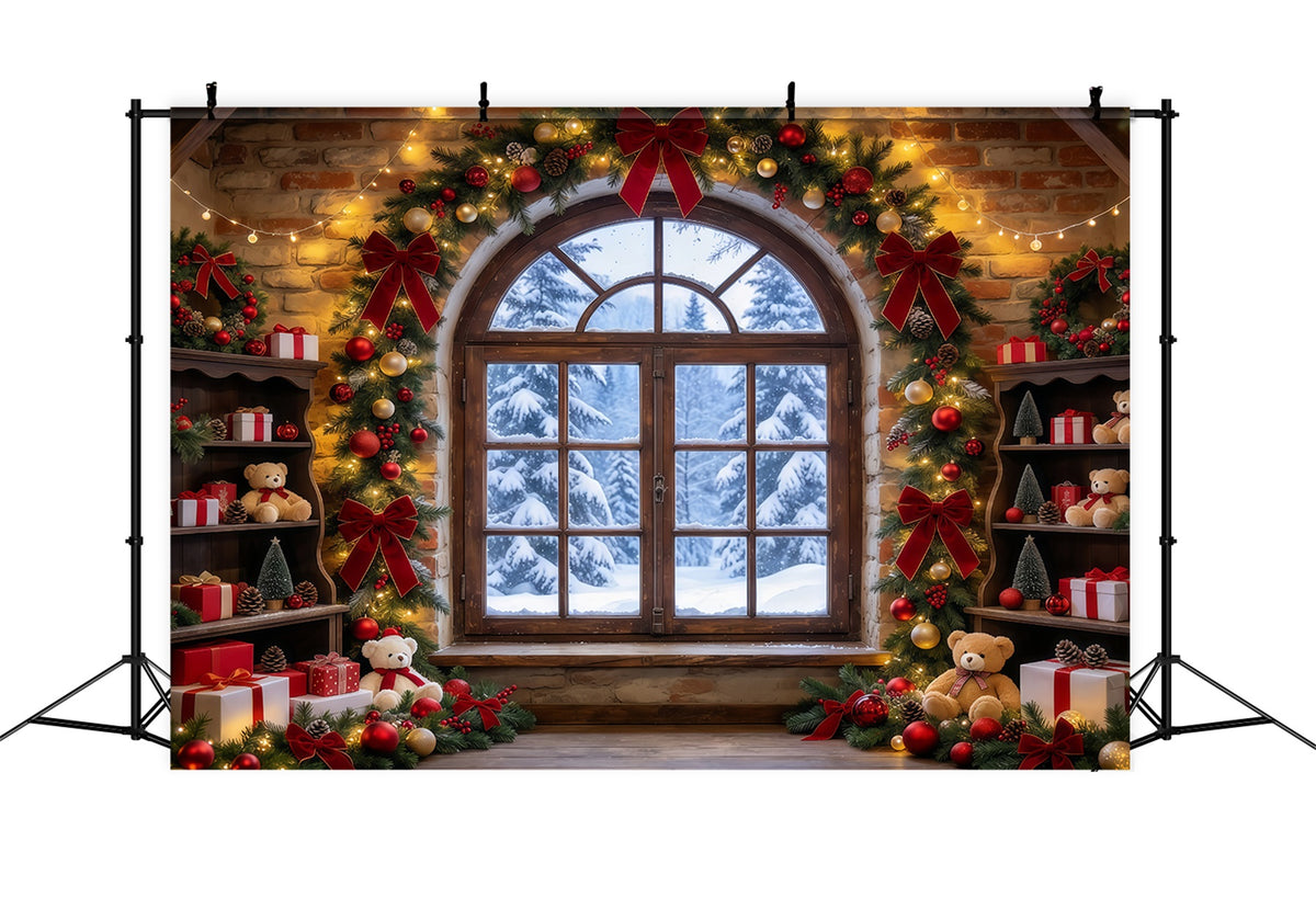Christmas Window Backdrops Rustic Toy Room Interior Christmas Holiday Backdrop GQ610-74