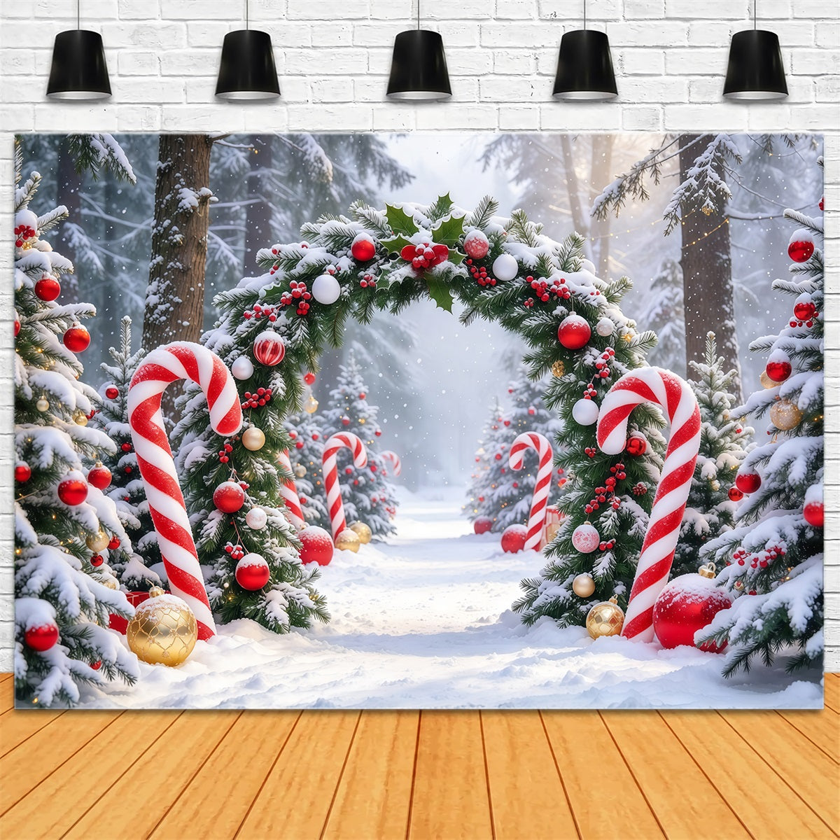 Christmas Backdrop for Photos Candy Cane Evergreen Archway Christmas Backdrop for Wall GQ610-75