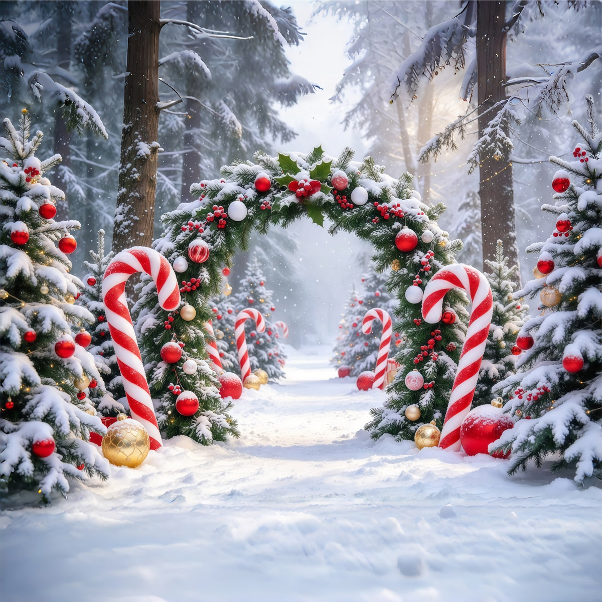 Christmas Backdrop for Photos Candy Cane Evergreen Archway Christmas Backdrop for Wall GQ610-75