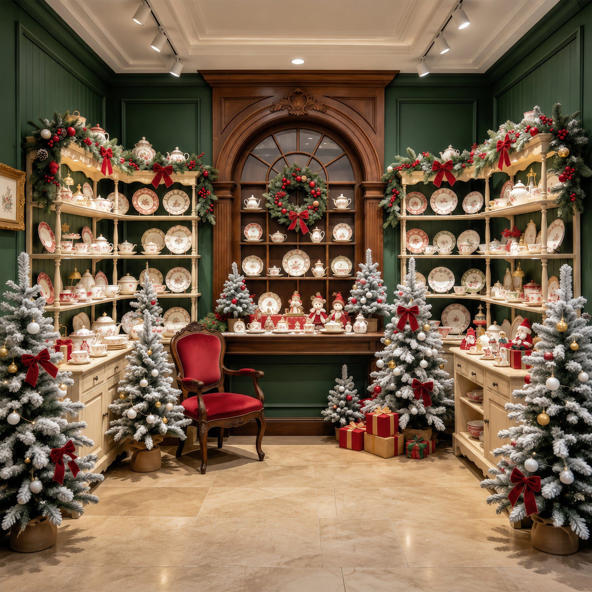 Santa Backdrop Festive Porcelain Cabinet Display Christmas Backdrop for Party GQ610-78