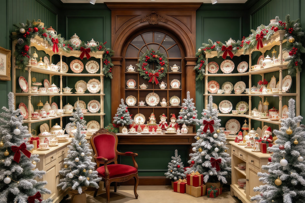 Santa Backdrop Festive Porcelain Cabinet Display Christmas Backdrop for Party GQ610-78