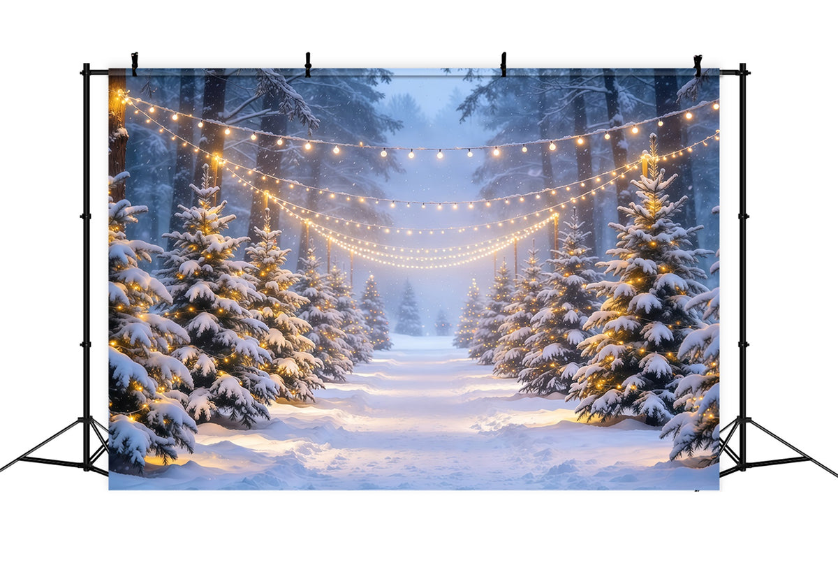 Christmas Tree Forest Backdrop Snowy Forest Glowing Lights Christmas Picture Backdrops GQ610-80
