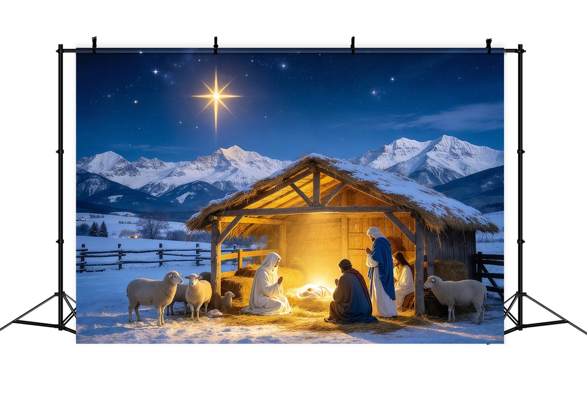 Nativity Scene Backdrop Golden Star Manger Stable Christmas Manger Backdrop GQ610-81