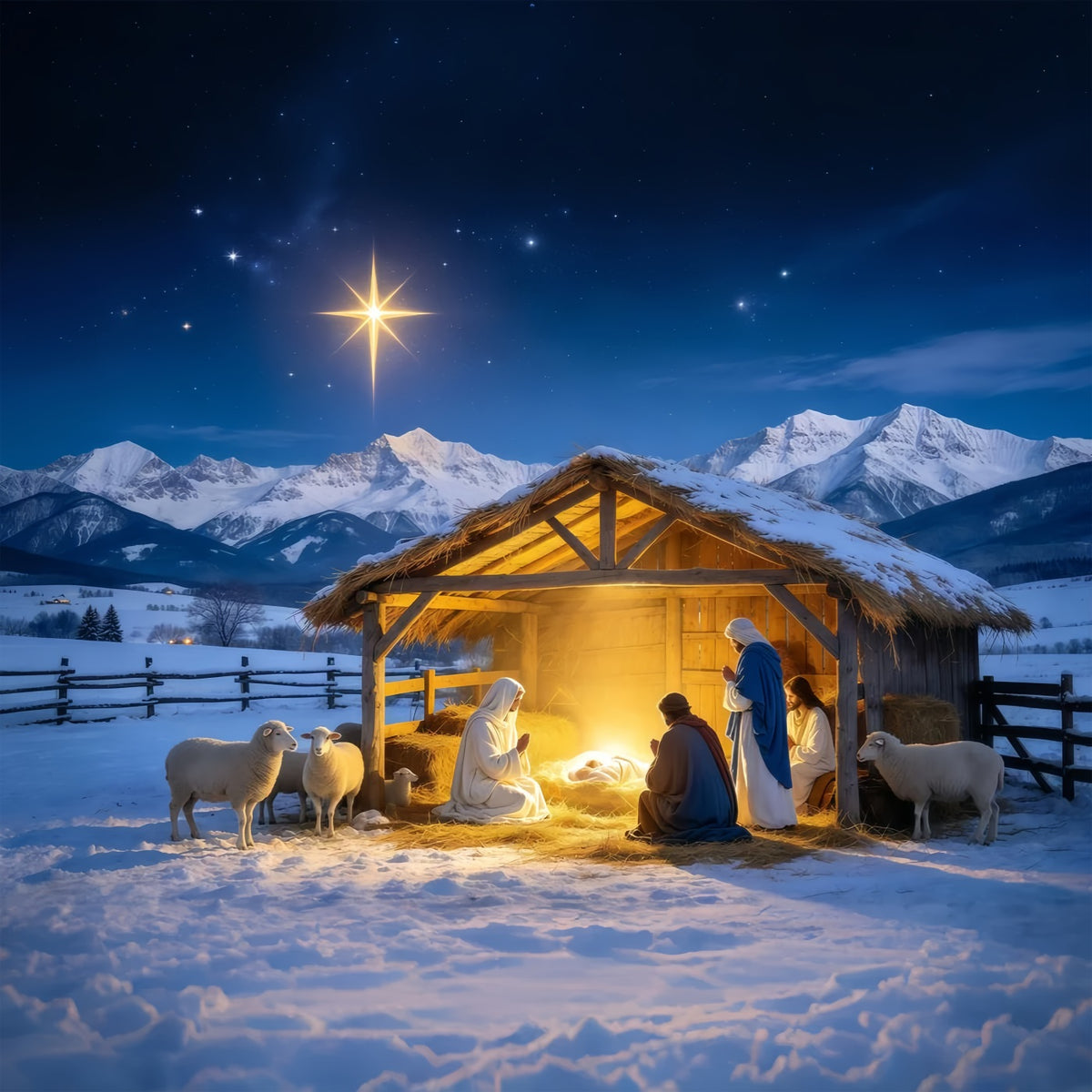 Nativity Scene Backdrop Golden Star Manger Stable Christmas Manger Backdrop GQ610-81