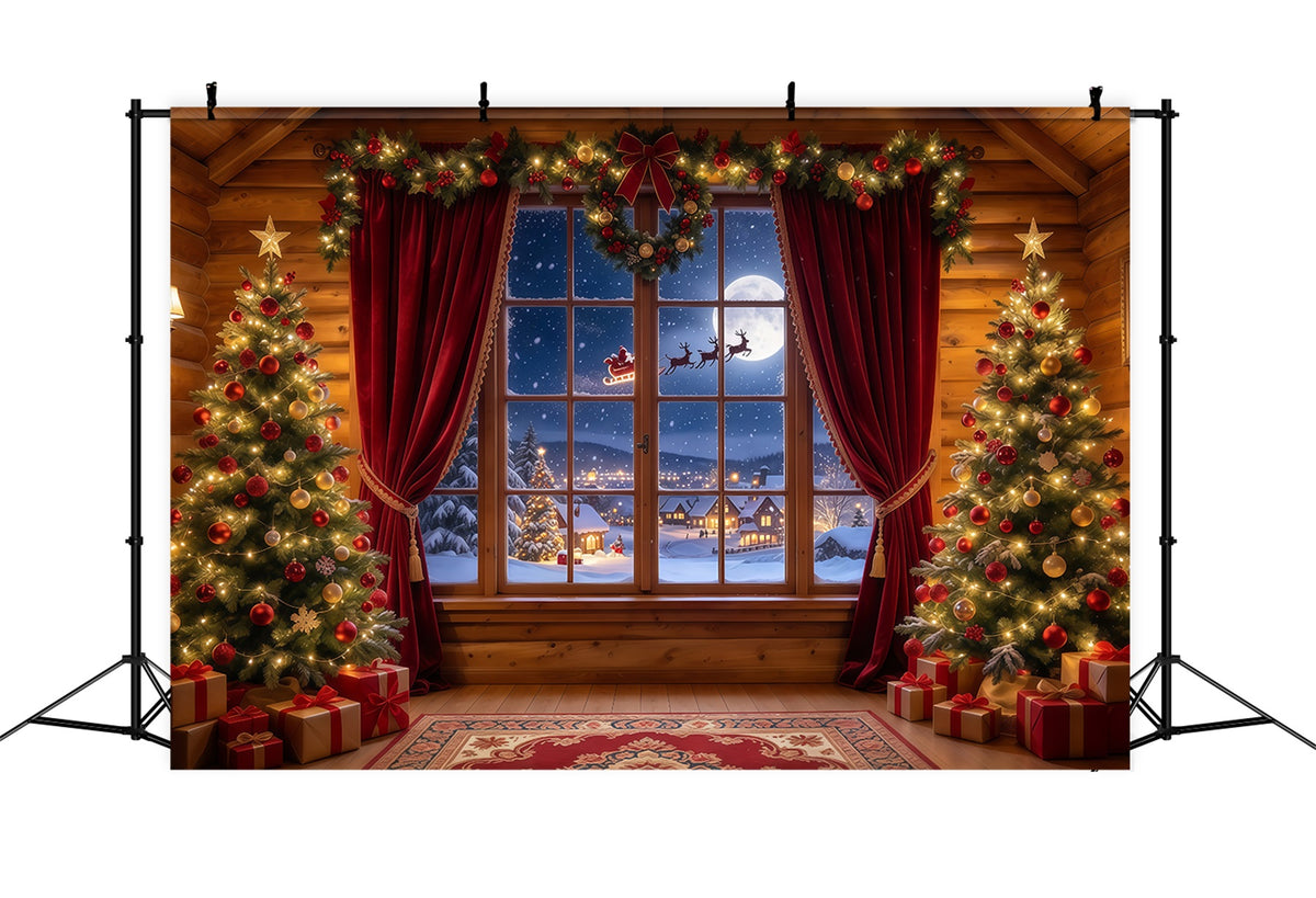 Santa Backdrop Rustic Cabin Santa Window Christmas Scene Backdrops GQ610-83
