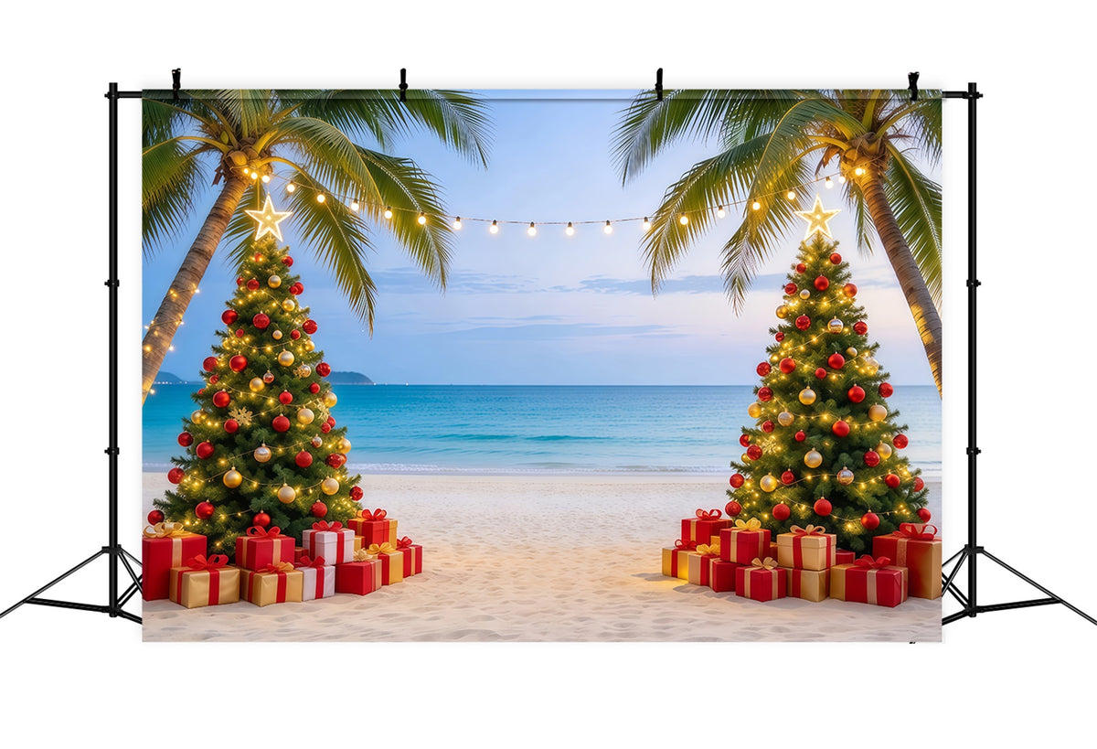 Tropical Christmas Backdrop Sea Beach Twin Trees Christmas in July Photo Backdrop GQ610-86