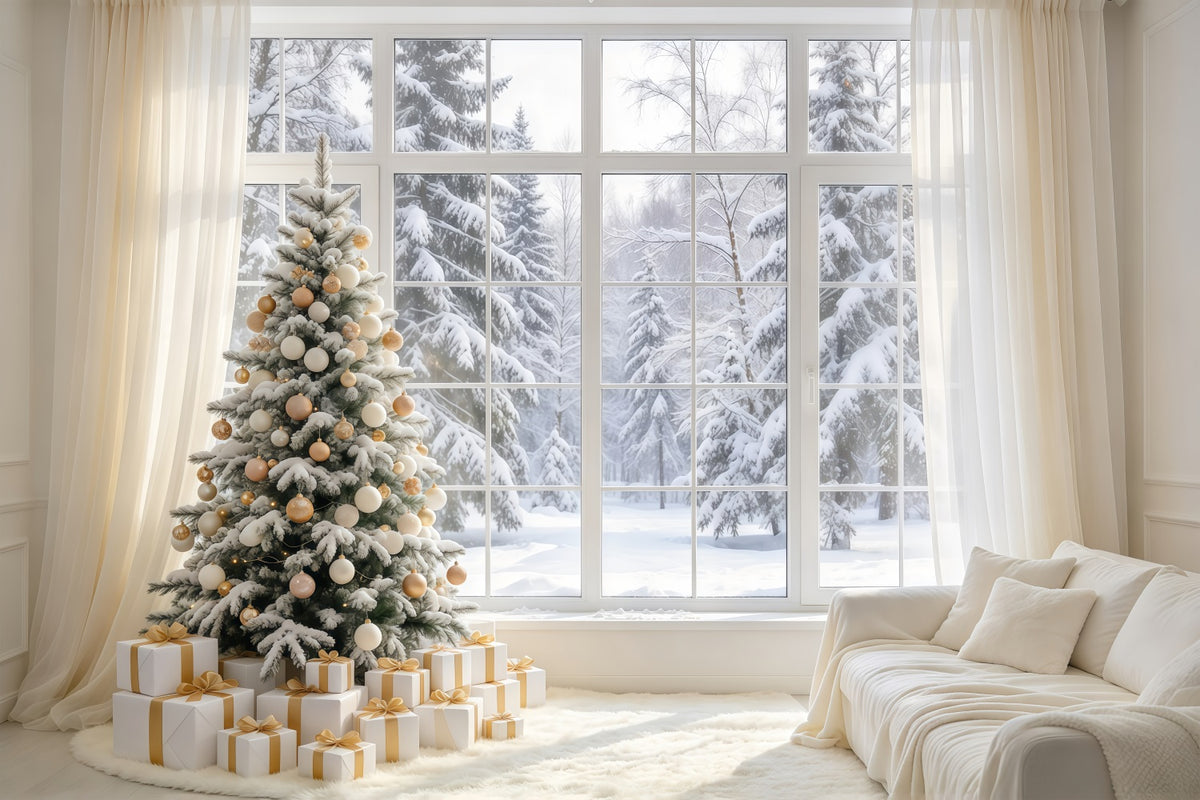 White Christmas Photo Backdrop Ivory Gold Window Retreat Best Christmas Backdrops for Photography GQ610-88