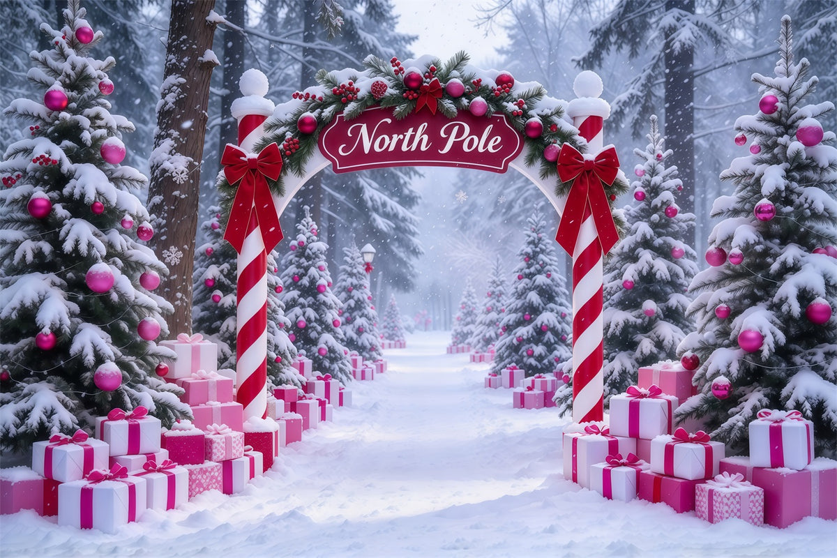North Pole Photo Backdrop Pink Gift Candy Cane Gateway Professional Photography Christmas Backdrops GQ610-90