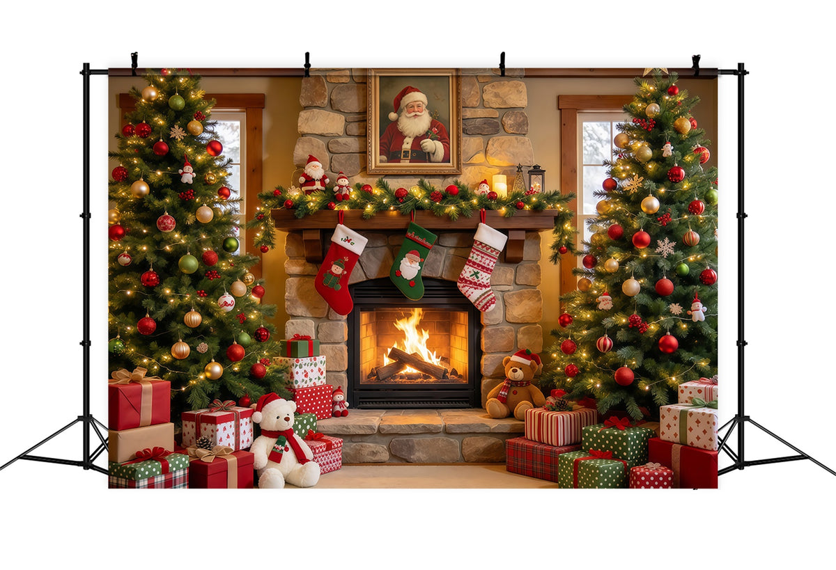 Santa Photo Backdrop Santa Portrait Stone Fireplace Christmas Village Backdrop Ideas GQ610-93